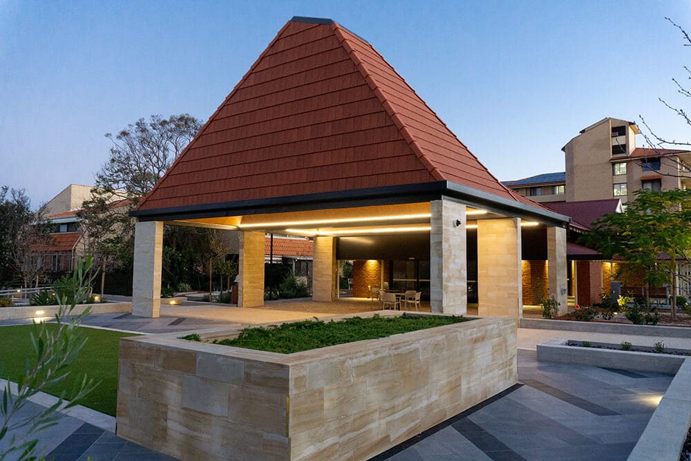 swan care leisure building with red roof